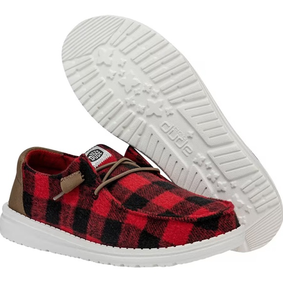 Hey Dude Shoes - New - HEYDUDE Wendy Buffalo Plaid Casual Shoes for Ladies in Red/Black